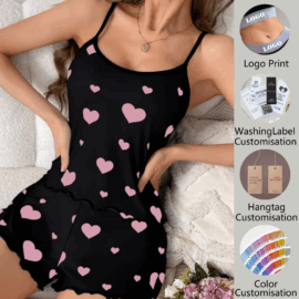 Women’s Sleepwear Ladies Tops Heart Print Sleeveless Night Wear Pajamas Ladies Valentine’s Day Cute Womens Summer Clothing