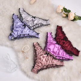 5 Pieces Newest Women Silky Panties Set Women’s Elegant Frill Stretch Briefs Satin Low Waist Panties Ladies Underwear Panties