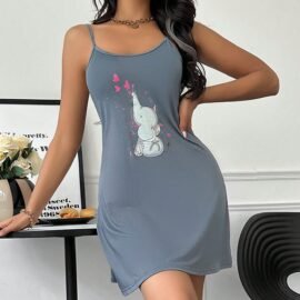 New Design Cute Lounge Wear Night Dresses for Woman Summer Sleepwear Soft Elephant Printed Lovely Nightgowns for Women